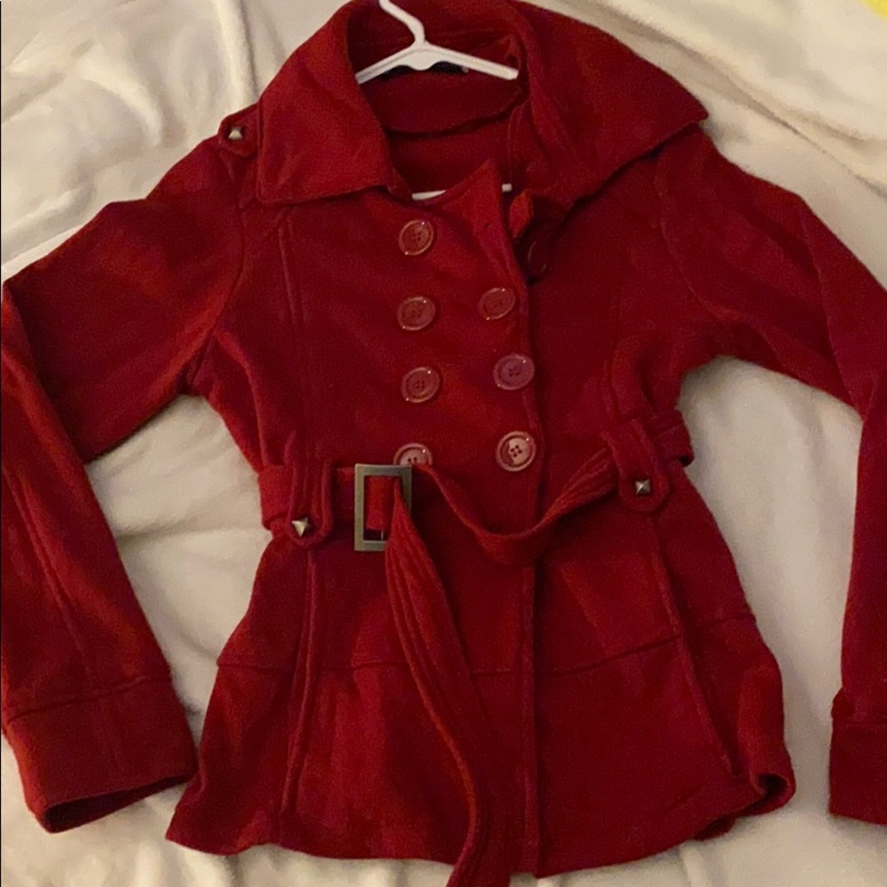 Red belted Peacoat Jacket